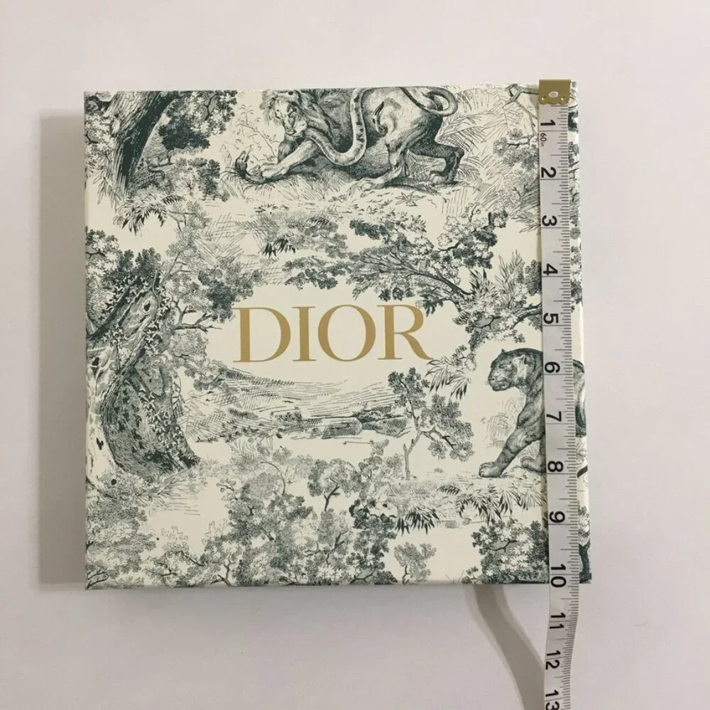 DIOR Empty Gift Box Hard Paper Green Animal Prints Squared Flat Accessory Box